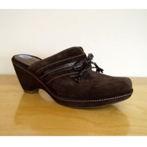 ECCO Brown Suede Wedge Heel Clog Women's Sz 6 6.5 Slip On Comfort Shoe